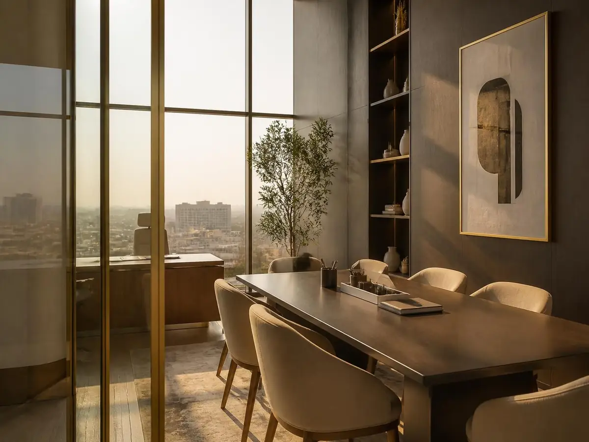 The firm's meeting room in warm afternoon light