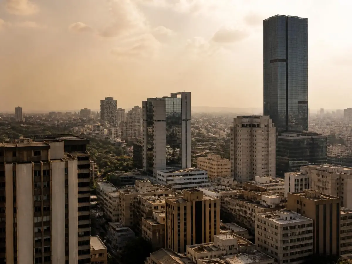 The Karachi business district skyline in late afternoon light